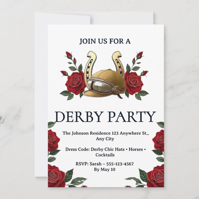 Invitation de fête de derby de course de chevaux v (Devant)