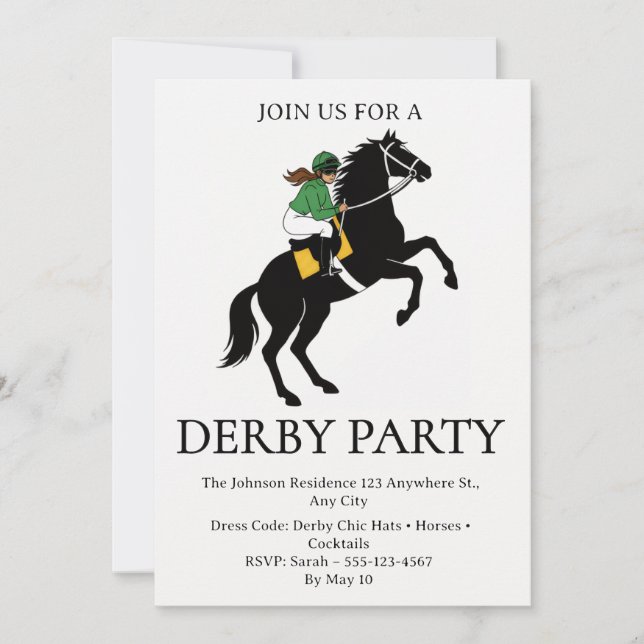 Invitation de fête de Derby de course de chevaux v (Devant)