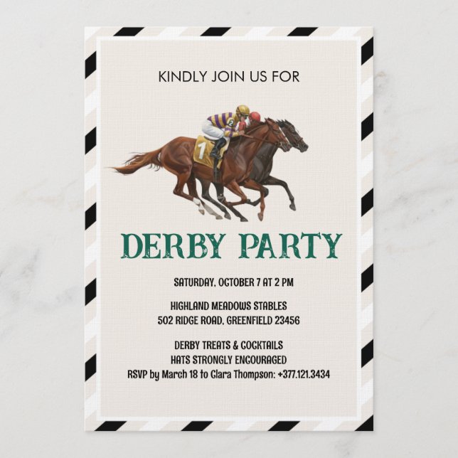 Invitation de fête de Derby de course de chevaux v (Devant)