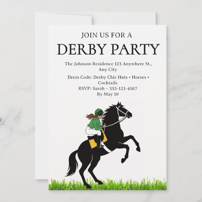 Invitation de fête de Derby de course de chevaux v (Devant)