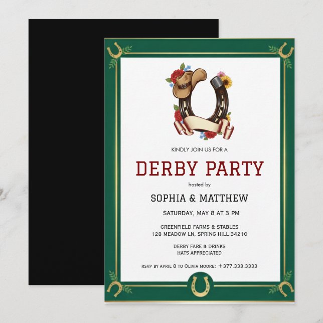 Invitation de fête de Derby de style équestre vint (Devant / Derrière)