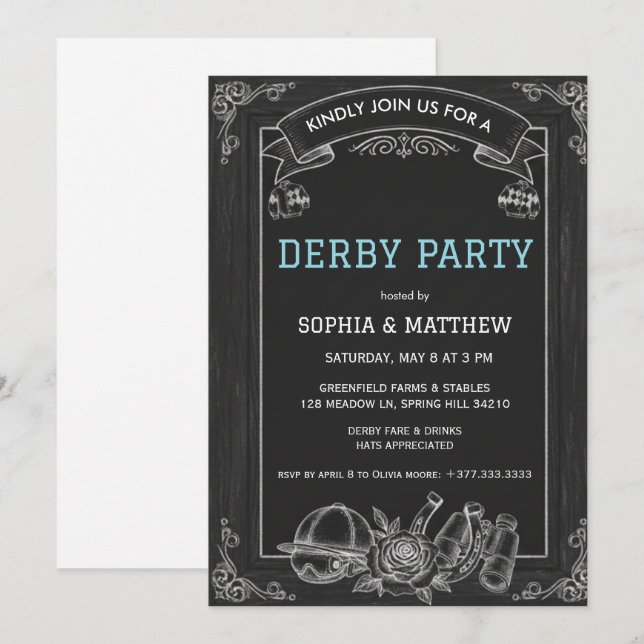Invitation de fête de Derby sur tableau noir rusti (Devant / Derrière)