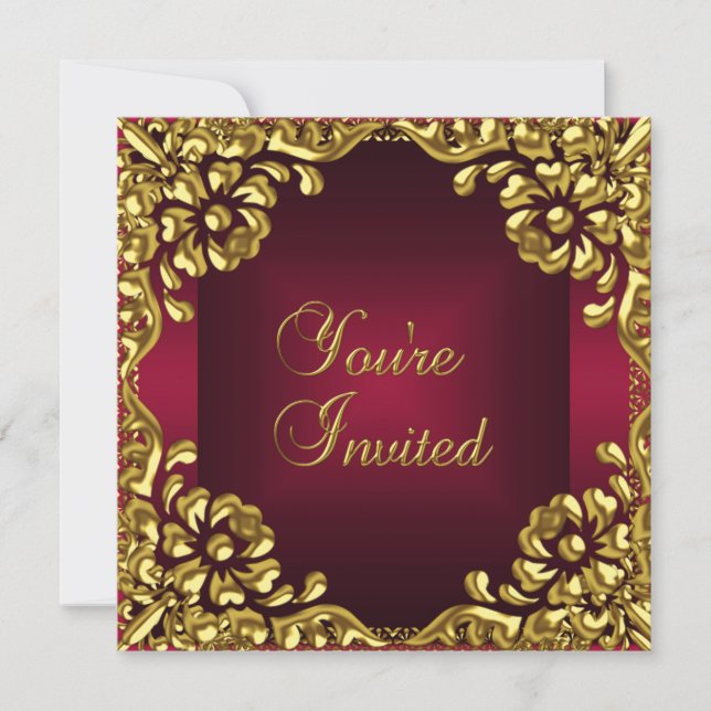 Invitation de fête de design chic or burgundy roug (Devant)