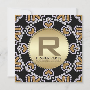 Invitation de fête de dîner dorée aux cœurs aztèqu