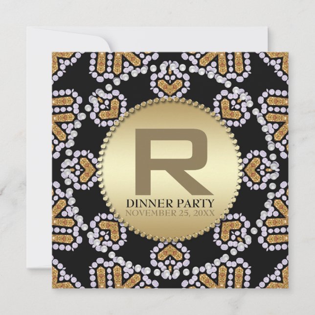 Invitation de fête de dîner dorée aux cœurs aztèqu (Devant)