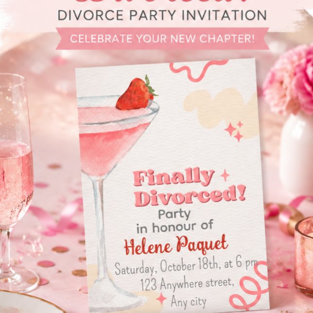 Invitation de fête de divorce à l'aquarelle rose b (Créateur téléchargé)