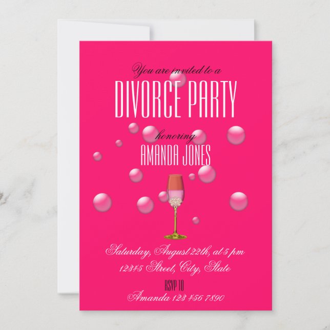 Invitation de fête de divorce au champagne or rose (Devant)
