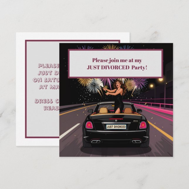 Invitation de fête de divorce célébration Juste Di (Devant / Derrière)