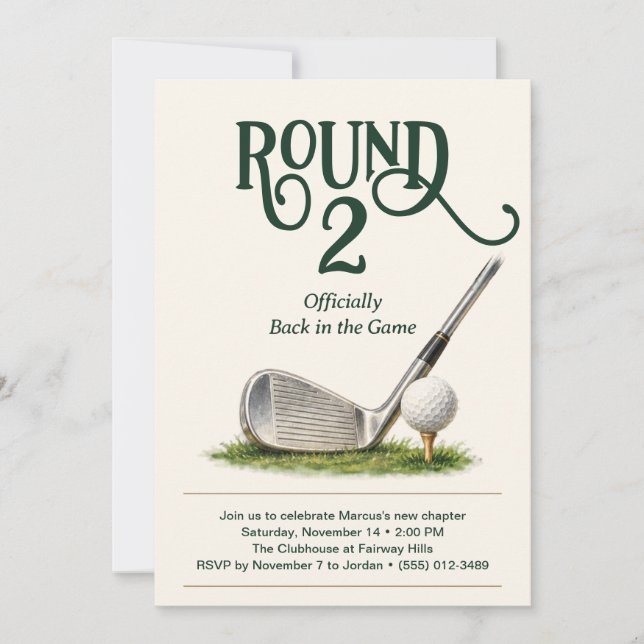 Invitation de fête de divorce de golf Round 2 Crèm (Devant)