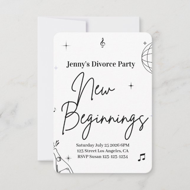 Invitation de fête de divorce simple Nouveaux débu (Devant)