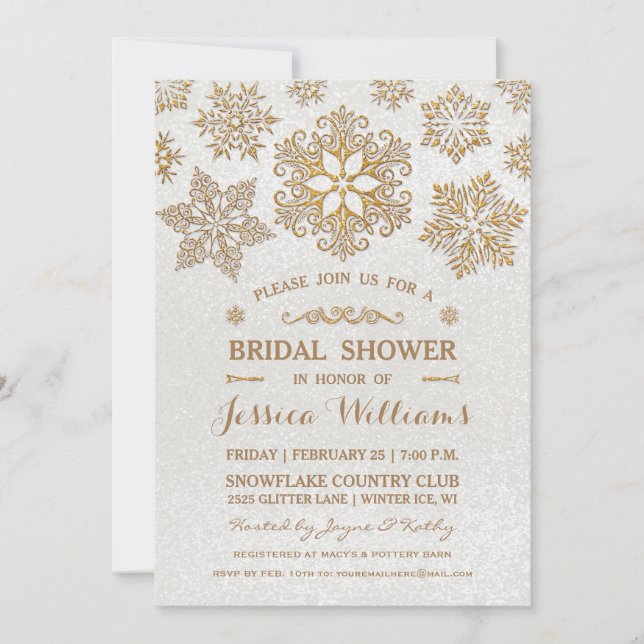 Invitation de fête de douche de mariée flocon de n (Devant)
