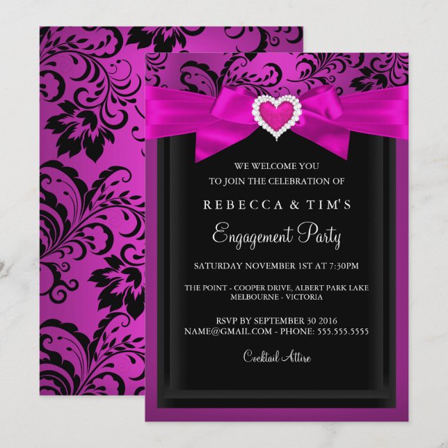 Invitation de fête de fiançailles à cœur romantiqu (Devant / Derrière)