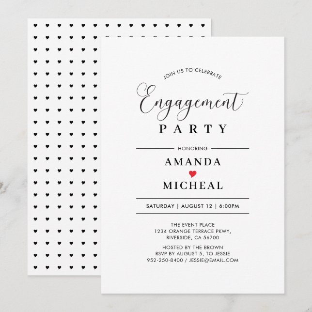 Invitation de fête de fiançailles à la typographie (Devant / Derrière)