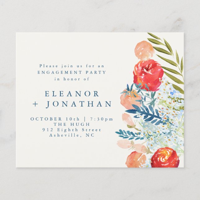 Invitation de fête de fiançailles à l'aquarelle fl (Devant)