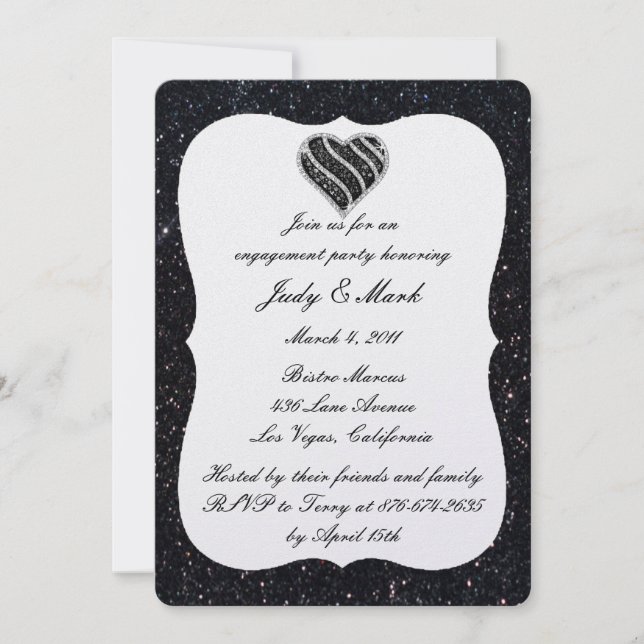 Invitation de fête de fiançailles à paillettes noi (Devant)
