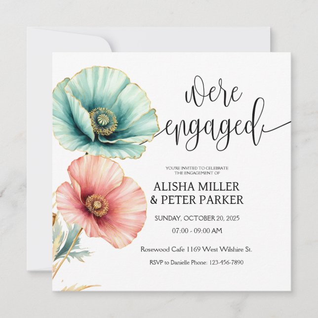 Invitation de fête de fiançailles aquarelle bleue  (Devant)