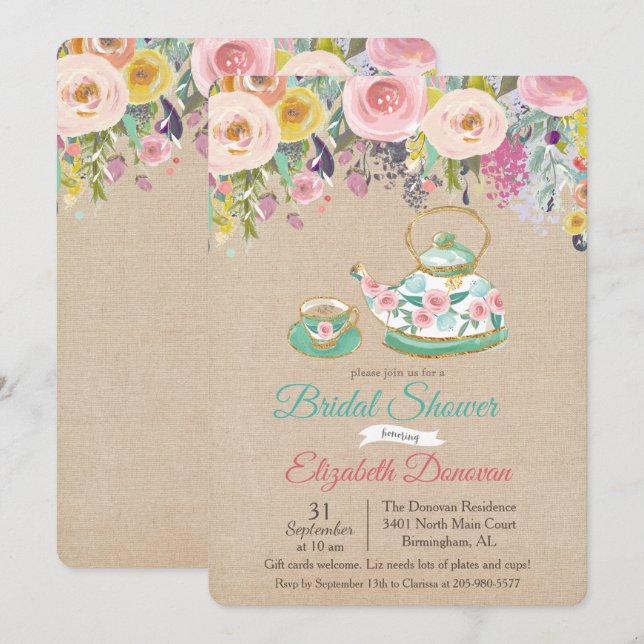 Invitation de Fête de Fiançailles Aquarelle Floral (Devant / Derrière)