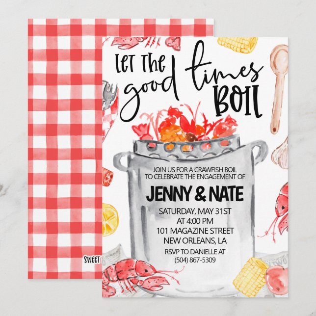 Invitation de fête de fiançailles au Boil de écrev (Devant / Derrière)