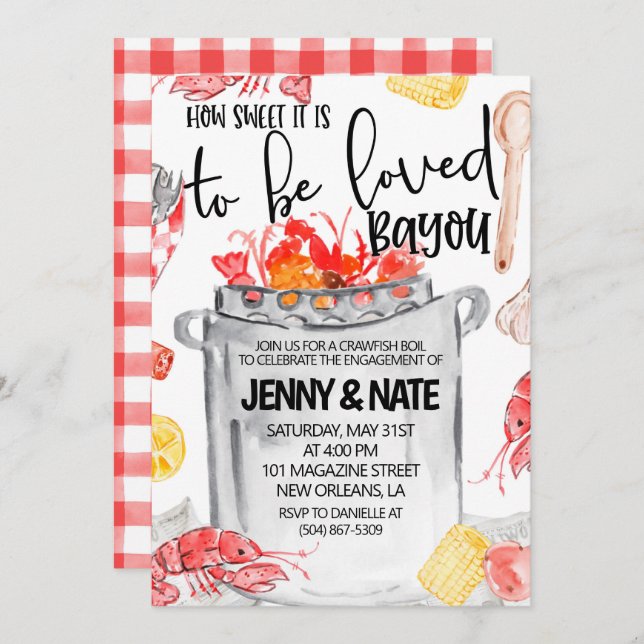 Invitation de fête de fiançailles au Boil d'écrevi (Devant / Derrière)