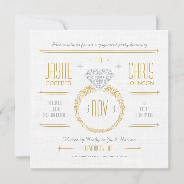 Invitation de fête de fiançailles avec bague en or (Devant)