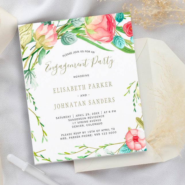Invitation de fête de fiançailles avec des roses m (Créateur téléchargé)