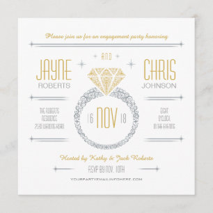 Invitation de fête de fiançailles Bague Argent & O