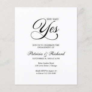 Invitation de fête de fiançailles Budget Elle a di