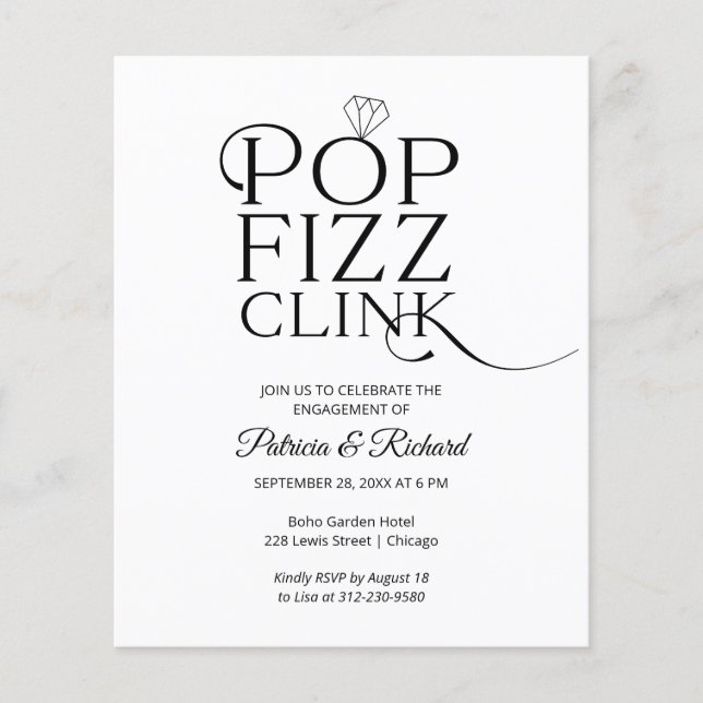 Invitation de fête de fiançailles Budget Pop Fizz  (Devant)