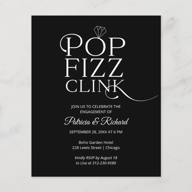 Invitation de fête de fiançailles Budget Pop Fizz  (Devant)