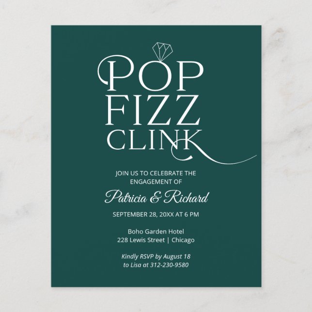 Invitation de fête de fiançailles Budget Pop Fizz  (Devant)