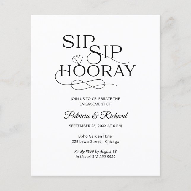 Invitation de fête de fiançailles Budget Sip Sip H (Devant)