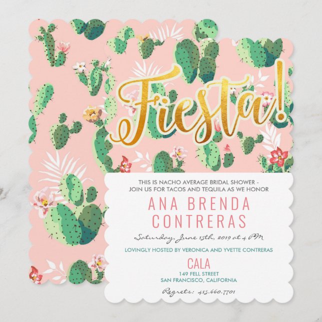 Invitation de Fête de Fiançailles Cactus Fiesta (Devant / Derrière)