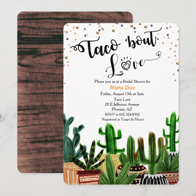 Invitation de Fête de Fiançailles Cactus 'Taco à p (Devant / Derrière)