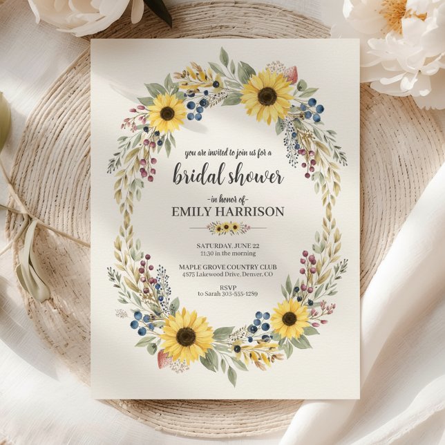 Invitation de Fête de Fiançailles Coin Tournesol S (sunflower bridal shower invitation)