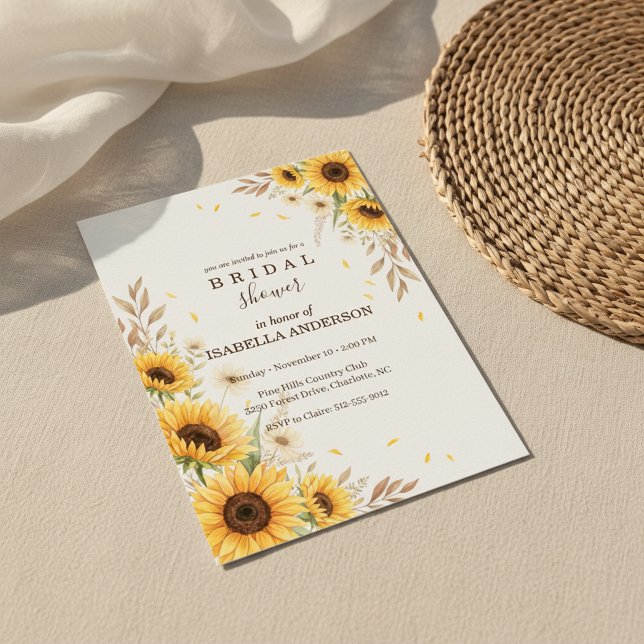 Invitation de Fête de Fiançailles Coin Tournesol S (country bridal shower rustic
fall floral invitation sunflower
organic botanical corner design)