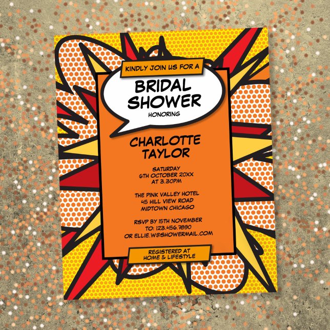 Invitation de Fête de Fiançailles de Bande Dessiné (Budget Fun Bridal Shower Comic Book Invitation)