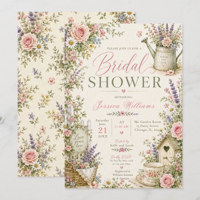 Invitation de Fête de Fiançailles de Jardin (Devant / Derrière)