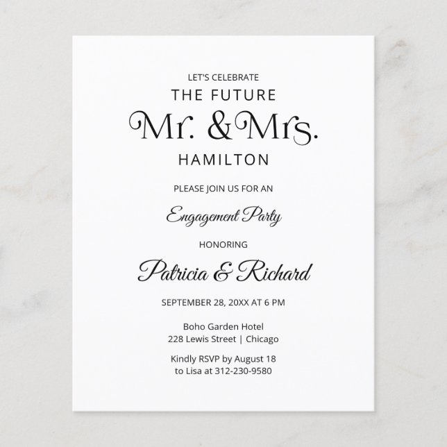Invitation de fête de fiançailles de M. et Mme Fut (Devant)