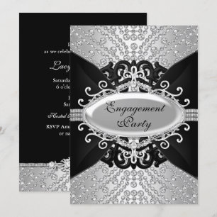 Invitation de fête de fiançailles diamant noir et