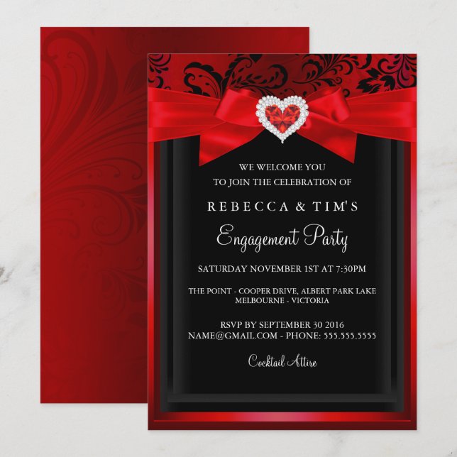 Invitation de fête de fiançailles Élégante Romanti (Devant / Derrière)