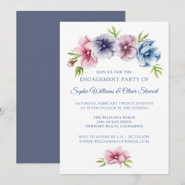 Invitation de fête de fiançailles florale à l'aném (Devant / Derrière)