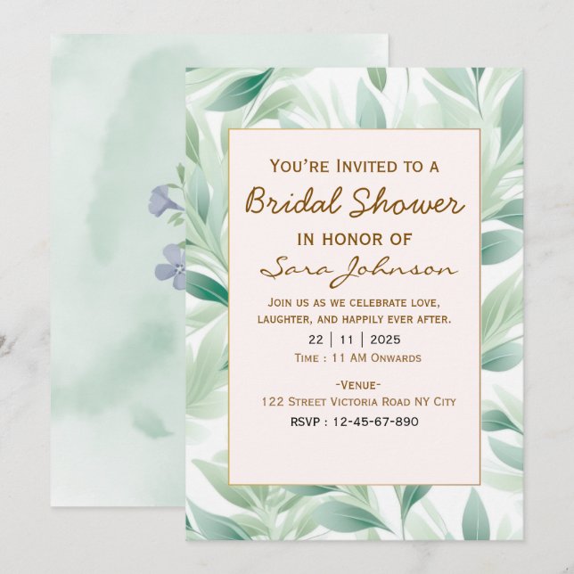 Invitation de Fête de Fiançailles Florale et Végét (Devant / Derrière)