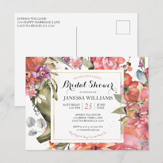 Invitation de Fête de Fiançailles Florale Printani (Devant / Derrière)