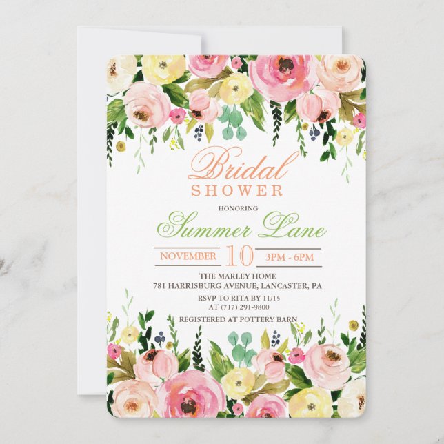 Invitation de Fête de Fiançailles Florale Rustique (Devant)