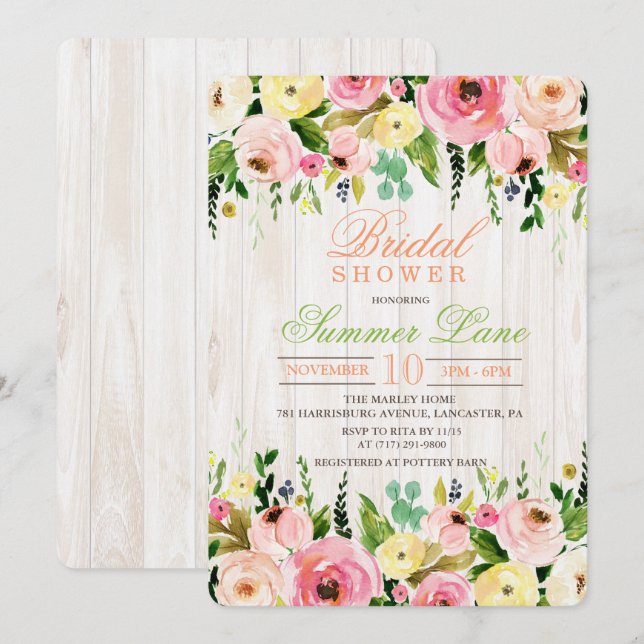 Invitation de Fête de Fiançailles Florale Rustique (Devant / Derrière)