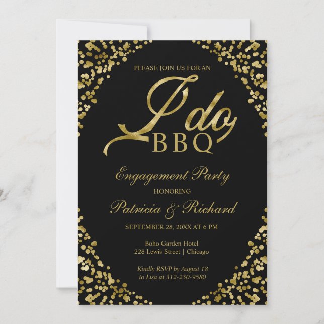Invitation de fête de fiançailles Gold  Black I DO (Devant)