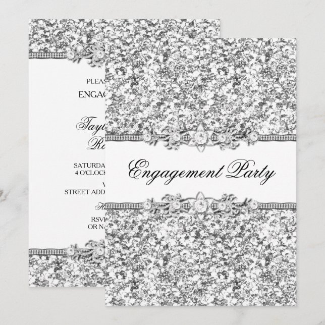 Invitation de fête de fiançailles Paillettes et Bi (Devant / Derrière)