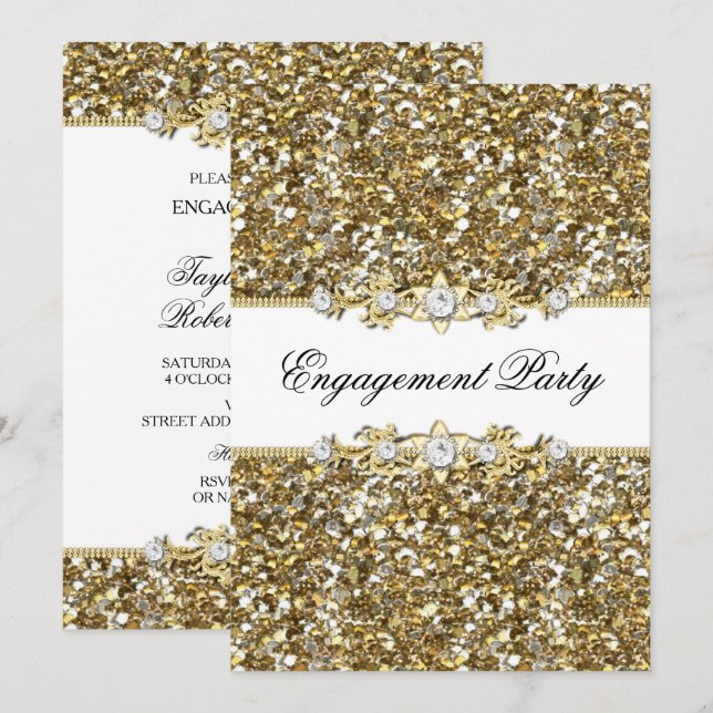 Invitation de fête de fiançailles Paillettes et Bi (Devant / Derrière)