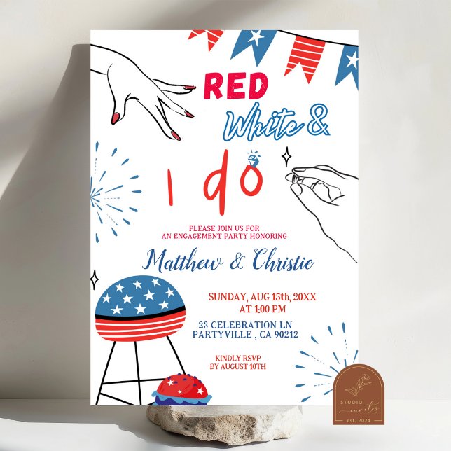 Invitation de fête de fiançailles Rouge Blanc et j (Créateur téléchargé)