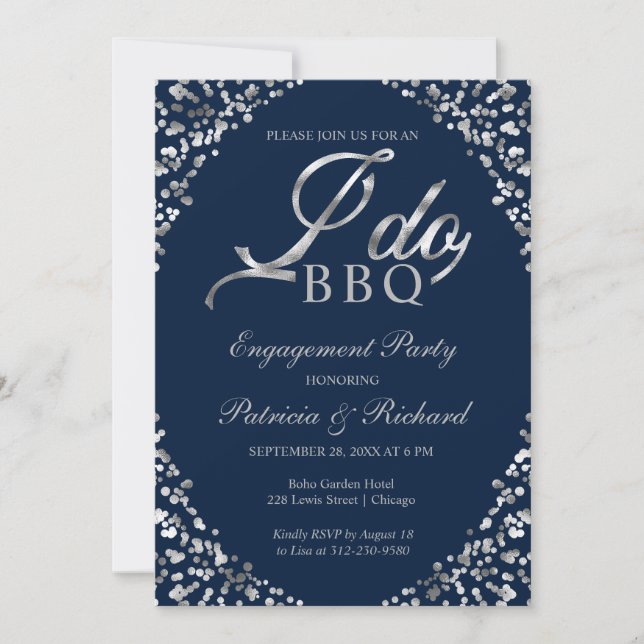 Invitation de fête de fiançailles Silver Blue I DO (Devant)